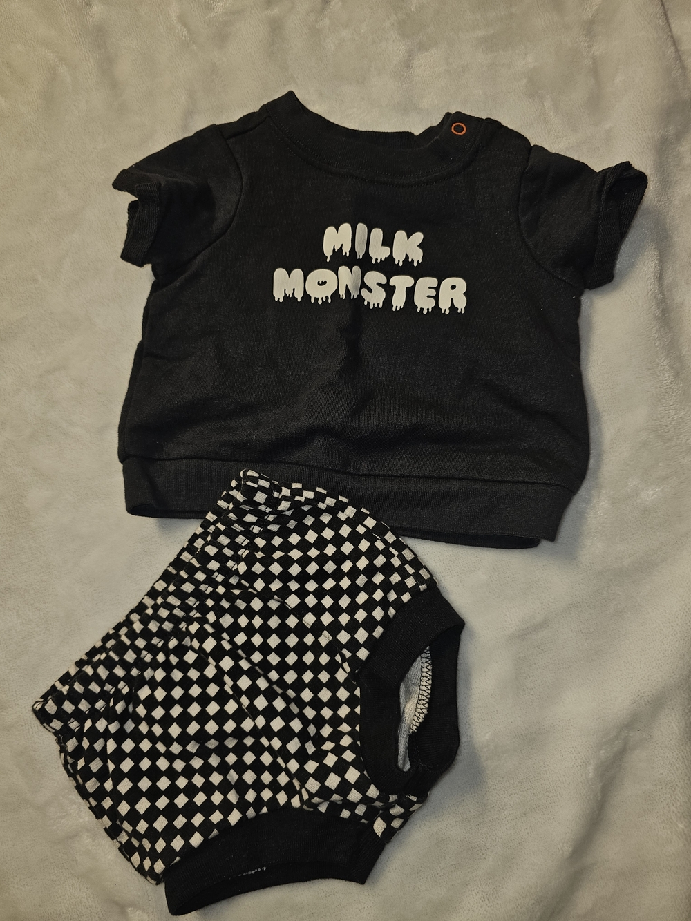 Cat & Jack Black Tee with Black and White Checker Diaper Cover